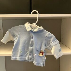 Vintage 0-3 Sincerely Pooh fishing for fun collared shirt.